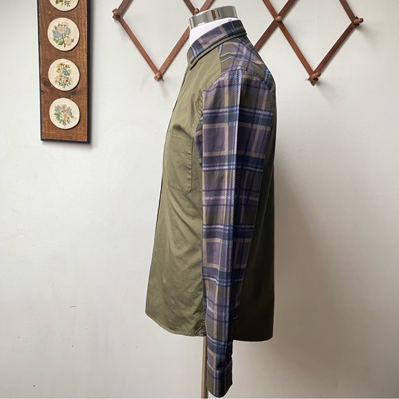 Givenchy Paris Plaid Sleeve Designer Button Up Olive Green Shirt Medium - Picture 8 of 16